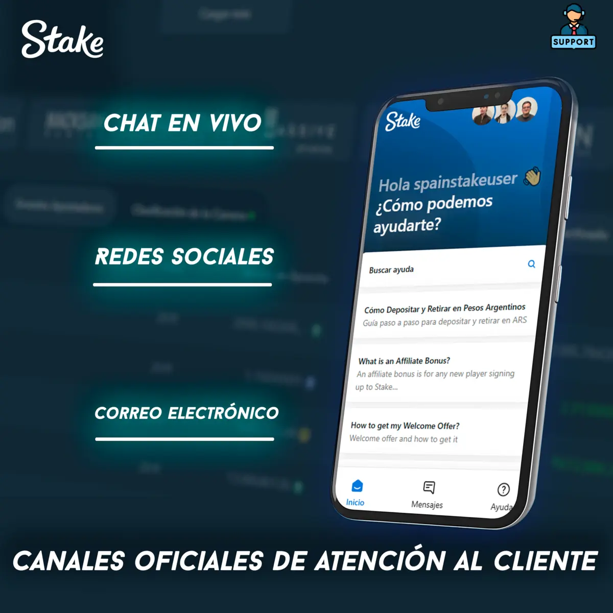 Canales oficiales de atención al cliente de Stake